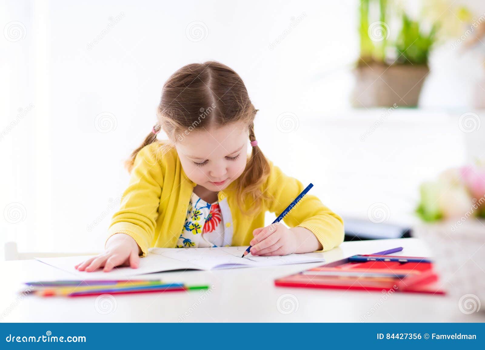kids read, write and paint. child doing homework.