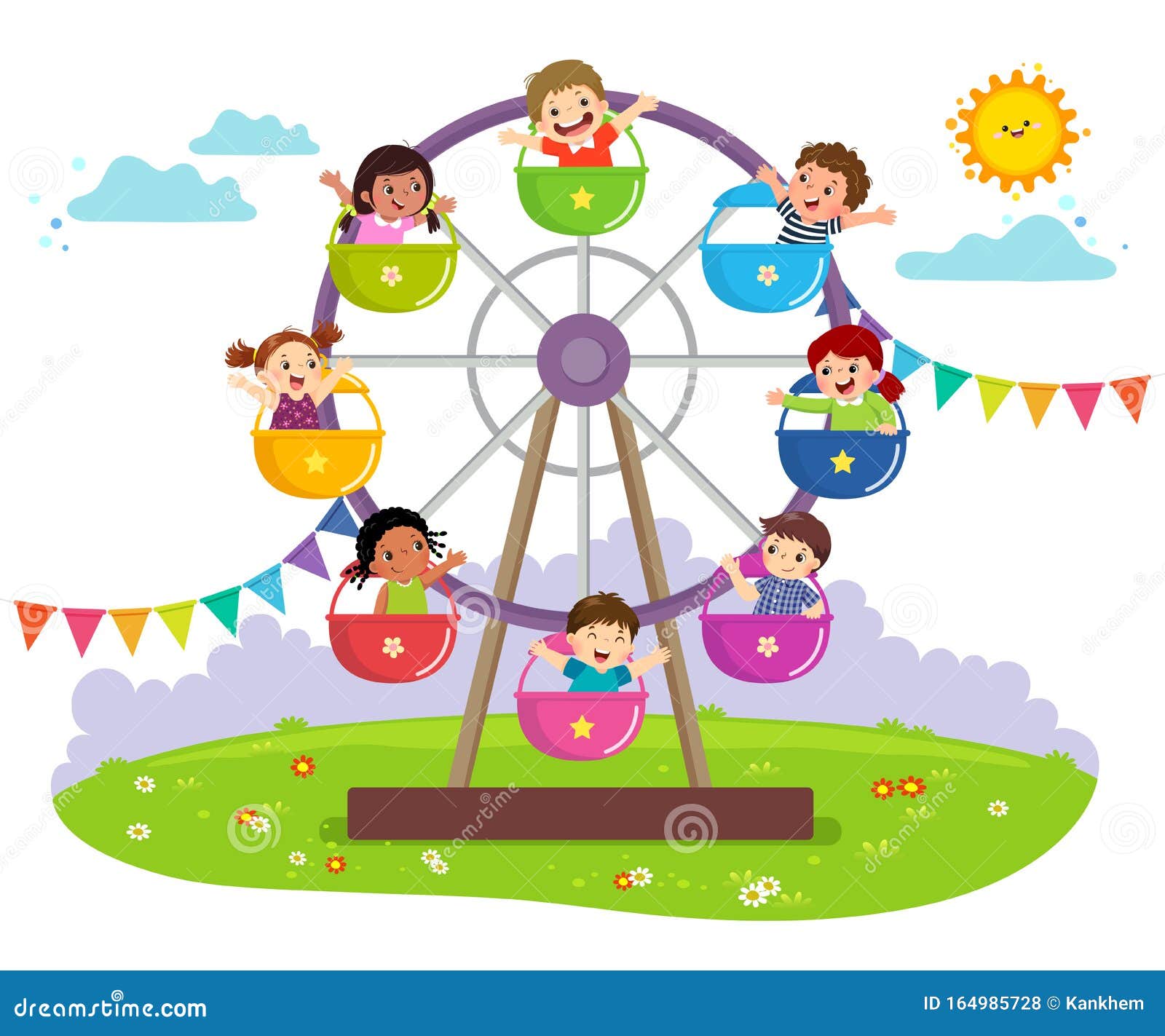 kids riding on wheel ferris in an amusement park