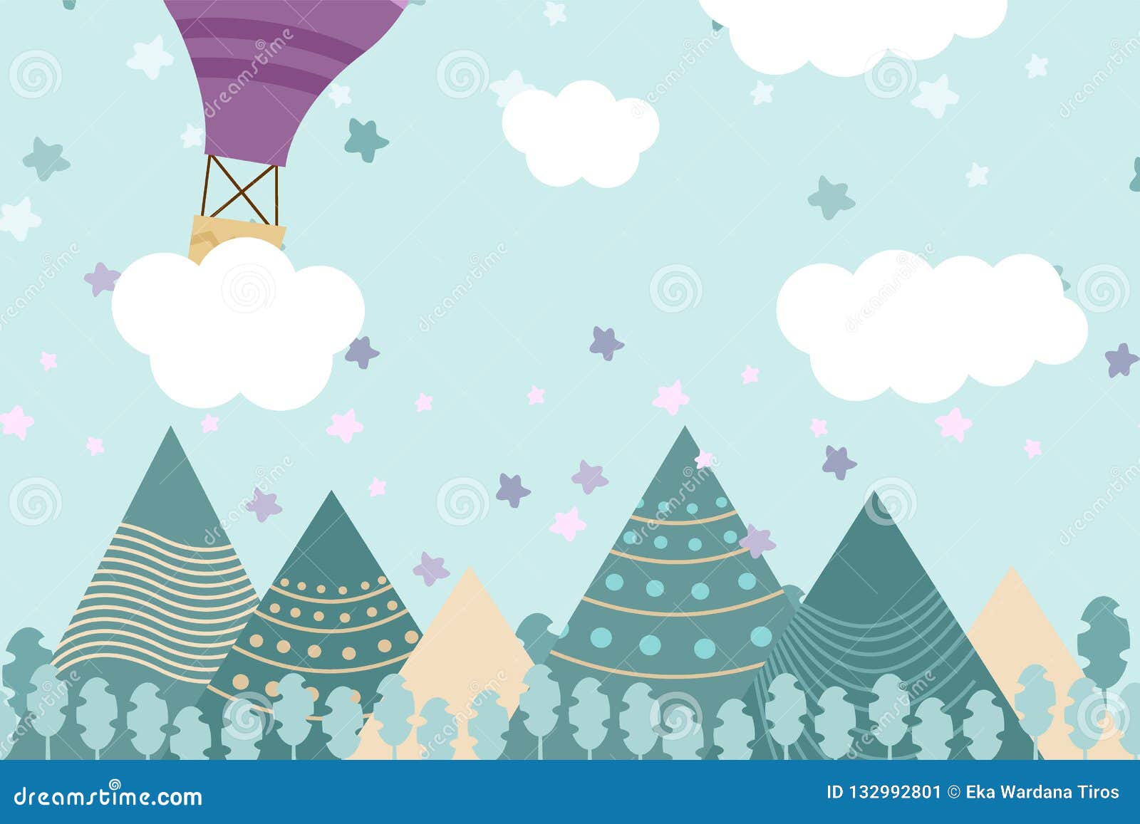 Kids Room Wallpaper with Graphic Illustration Winter Forest, Mountain, and  Air Balloon. Can Use for Print on the Wall, Pillows, Stock Vector -  Illustration of baby, design: 132992801