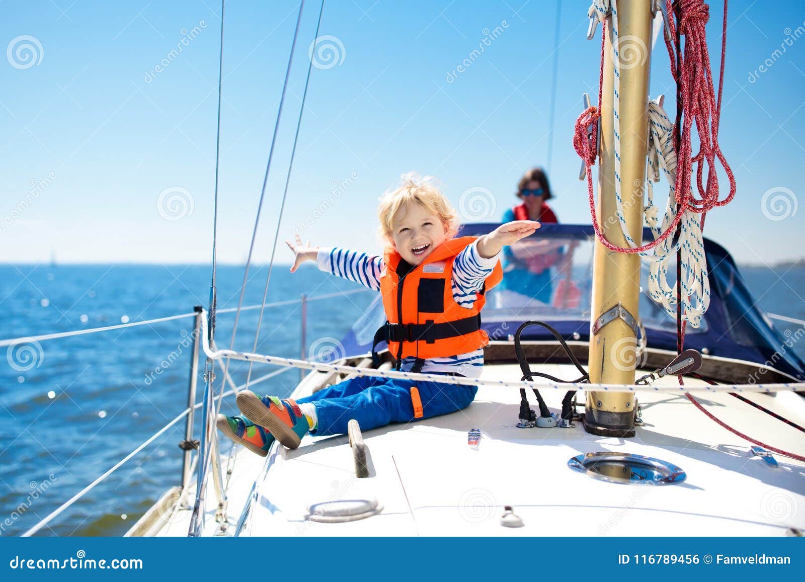kids sail on yacht in sea. child sailing on boat.