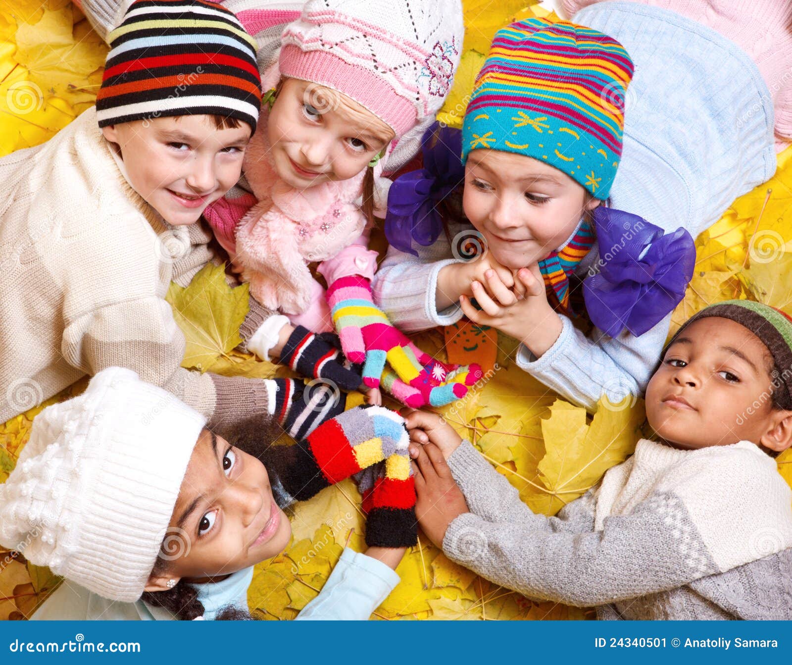Kids in scarves and hats stock image. Image of cute, elementary 24340501