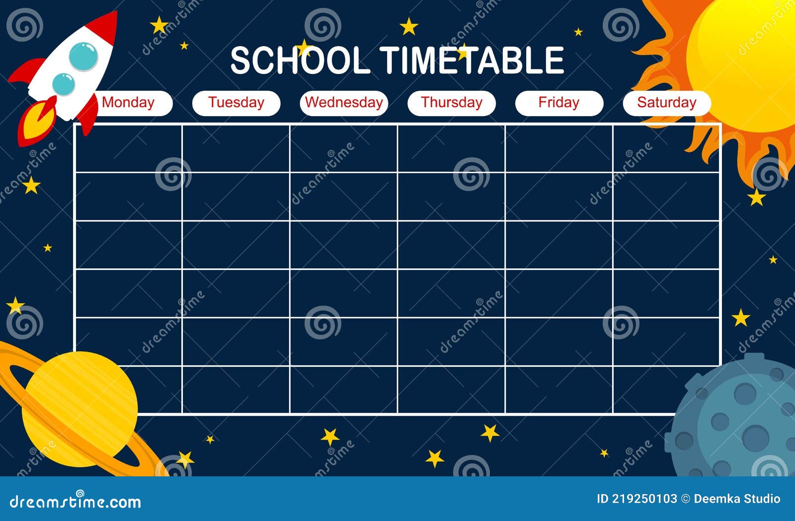 Kids School Planner Grafis. School Timetable for Student Stock Vector -  Illustration of motivation, cartoon: 219250103
