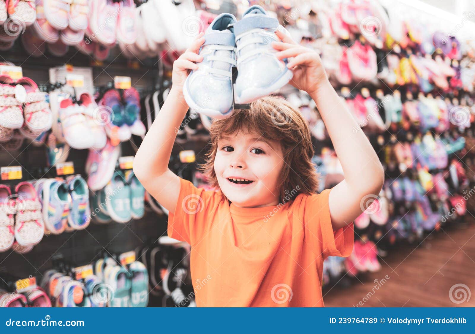 Kids Shoes Store in Supermarket, Choosing Kids in Shoes Store. Shoes ...