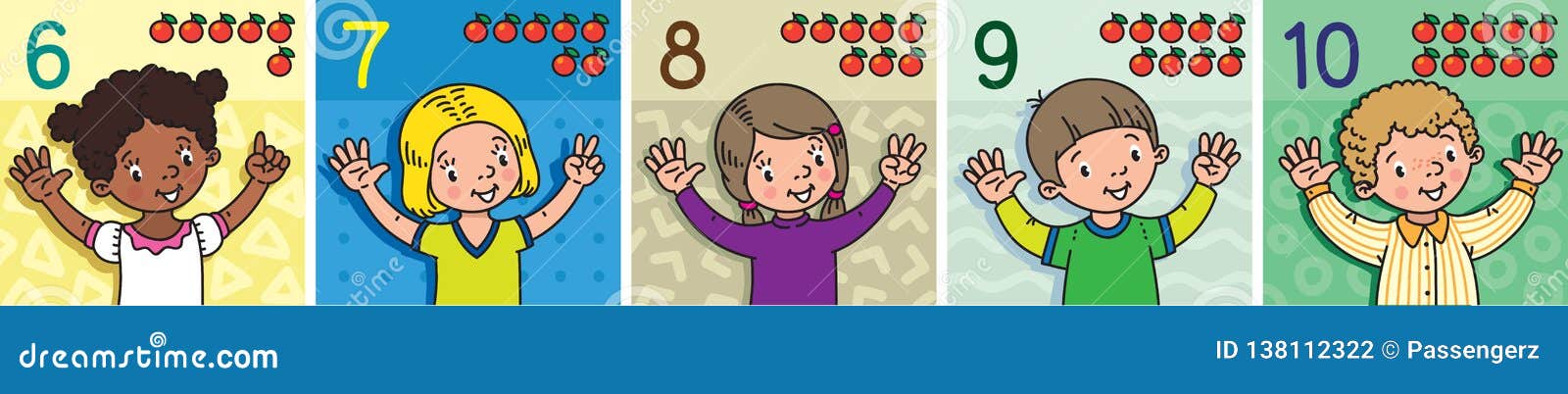 kids showing numbers 6 to 10 by fingers. education