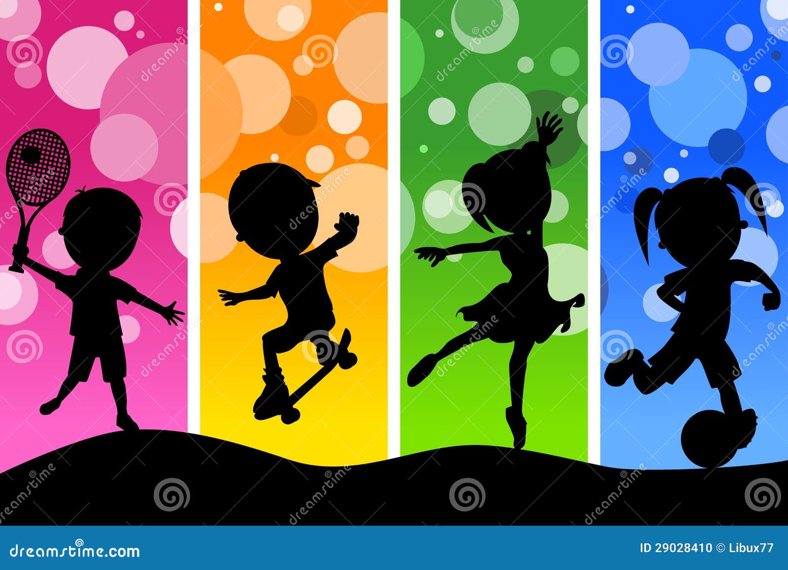 Kids Silhouettes Playing Sports Background Stock Vector - Image: 29028410