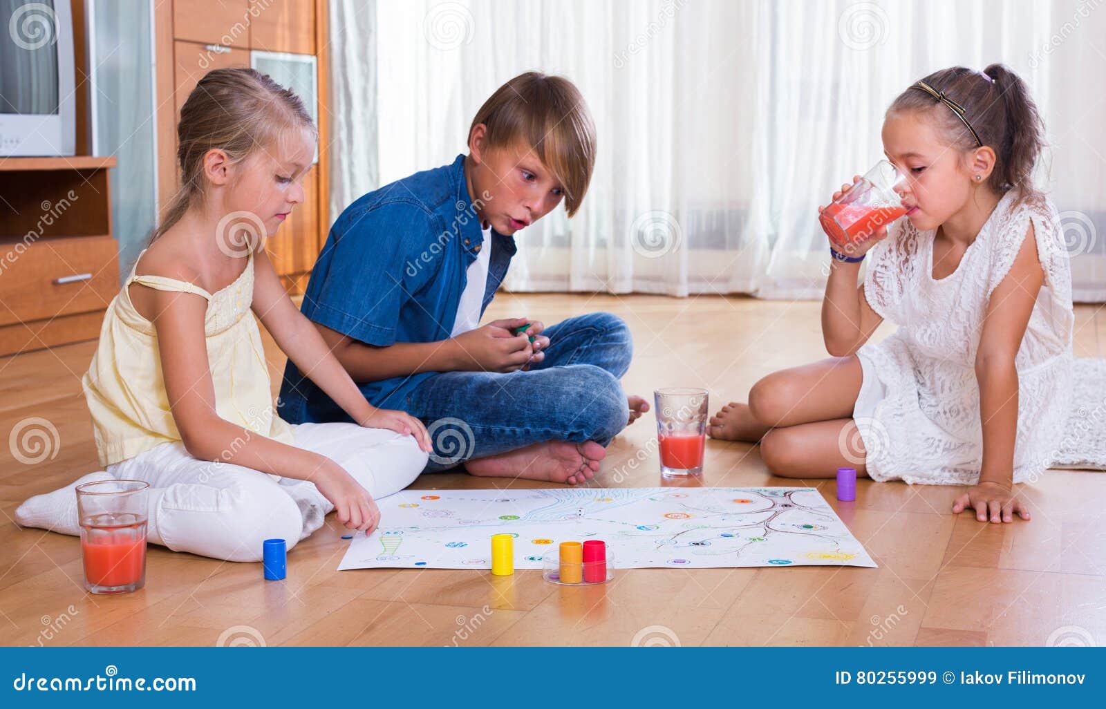 Kids Sitting on Floor with Game Stock Image Image of caucasian