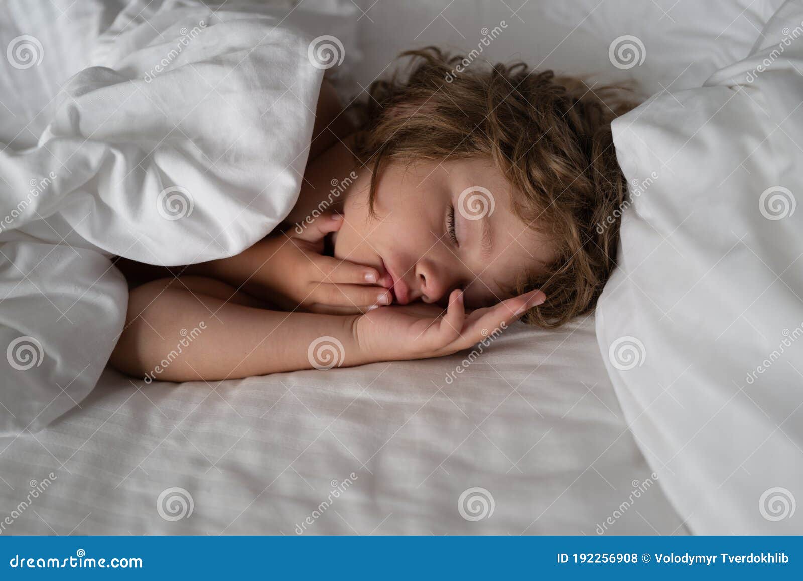 Kids Sleep on Bed. Good Night. Calm Adorable Child Lying on Soft ...