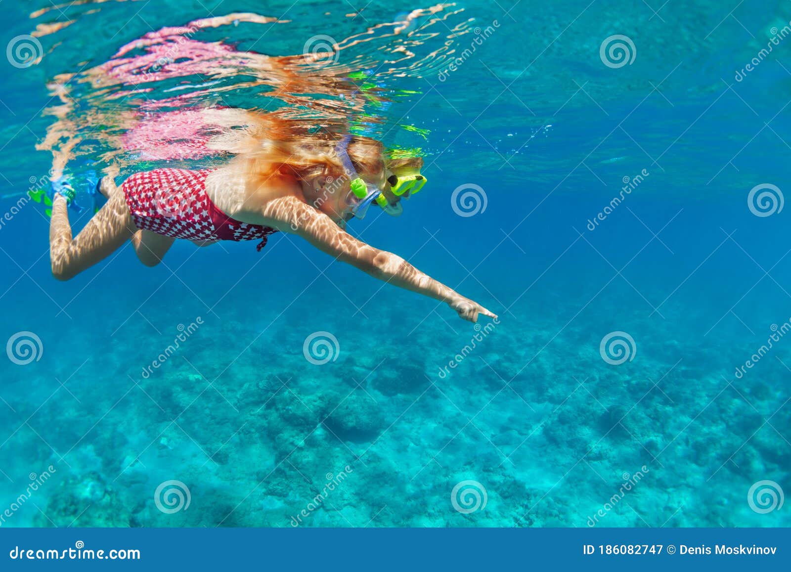 Child Wearing Snorkeling Mask Diving Underwater Stock 