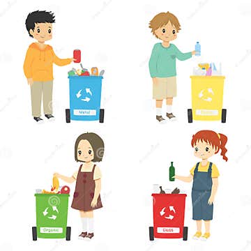 Kids Sorting Trash for Recycling Stock Vector - Illustration of ...
