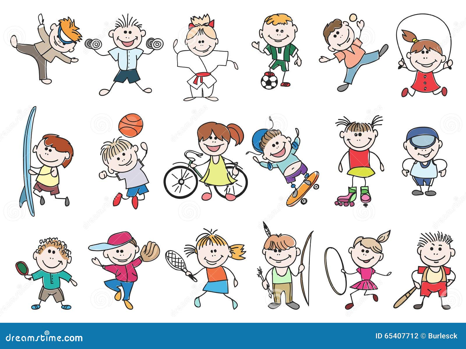 kids sport activity vector basketball tennis soccer baseball jump athletic lifestyle doodle children 65407712
