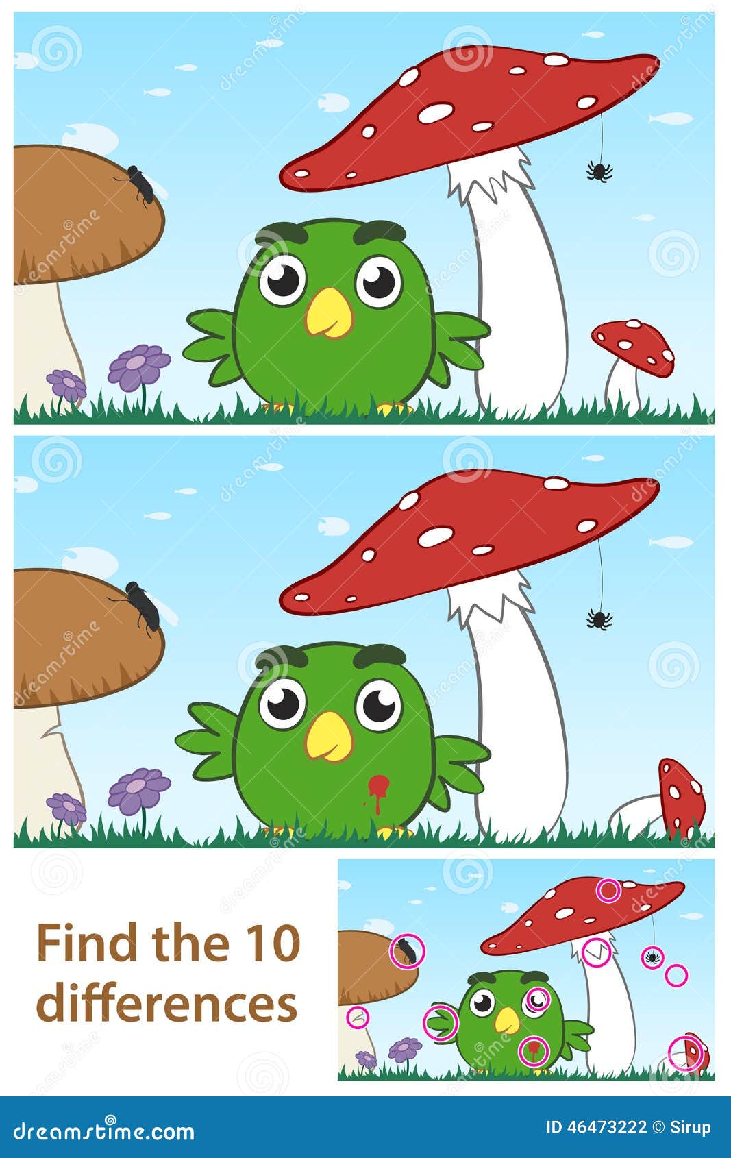 Kids Spot the Difference Puzzle with a Little Bird Stock Vector ...