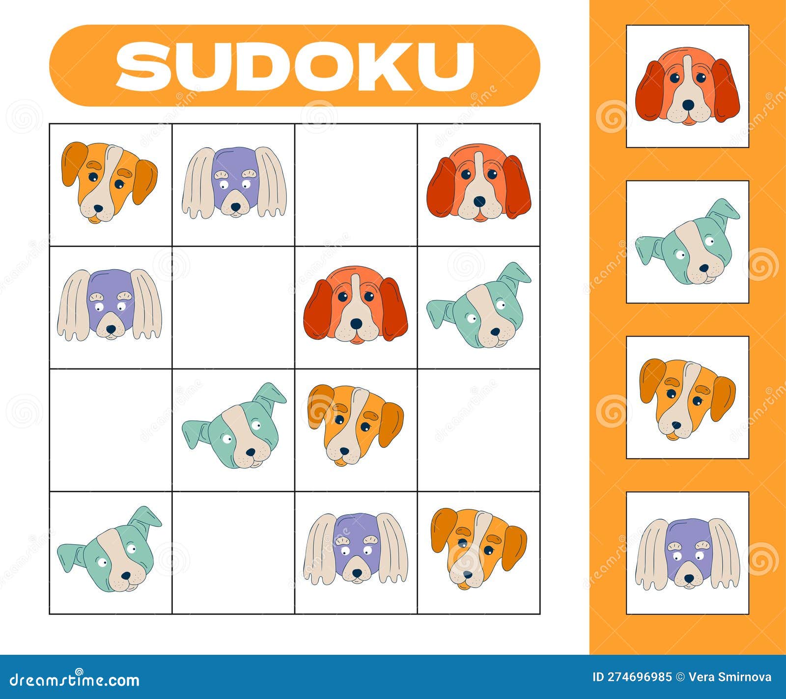 Easy 4X4 Sudoku puzzle game for kids - 20 pages printable worksheet