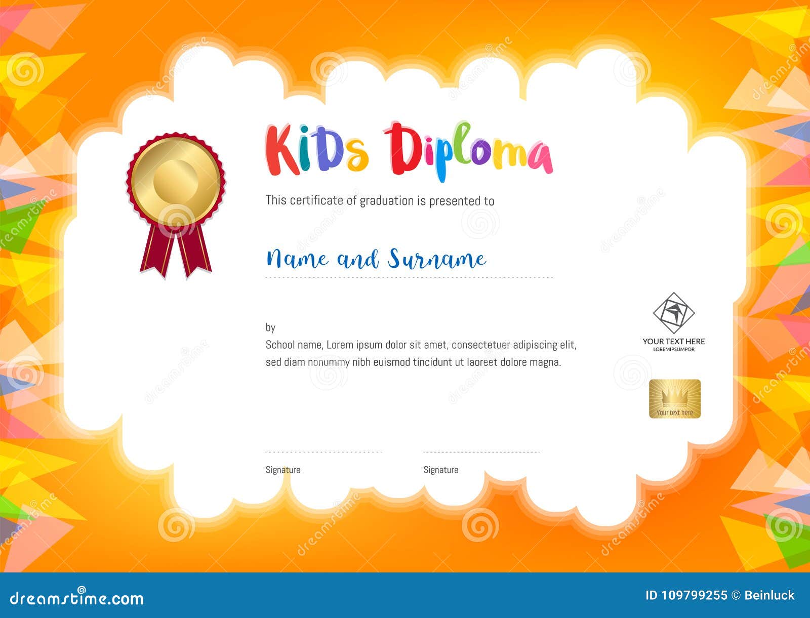 Kids Summer Camp Diploma or Certificate Template with Seal Space Inside Summer Camp Certificate Template