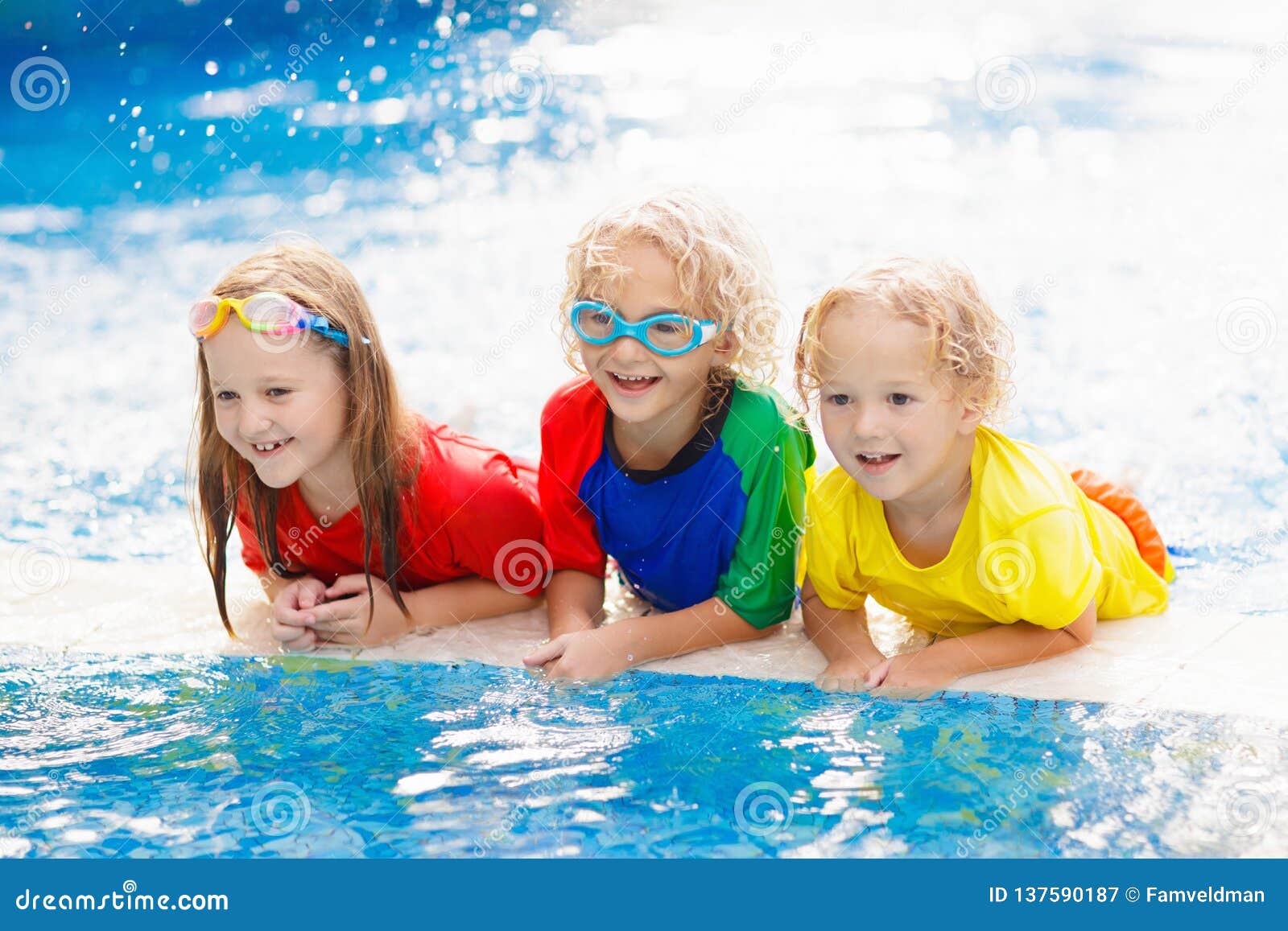 Kids In Swimming Pool. Children Swim. Family Fun Royalty-Free Stock ...