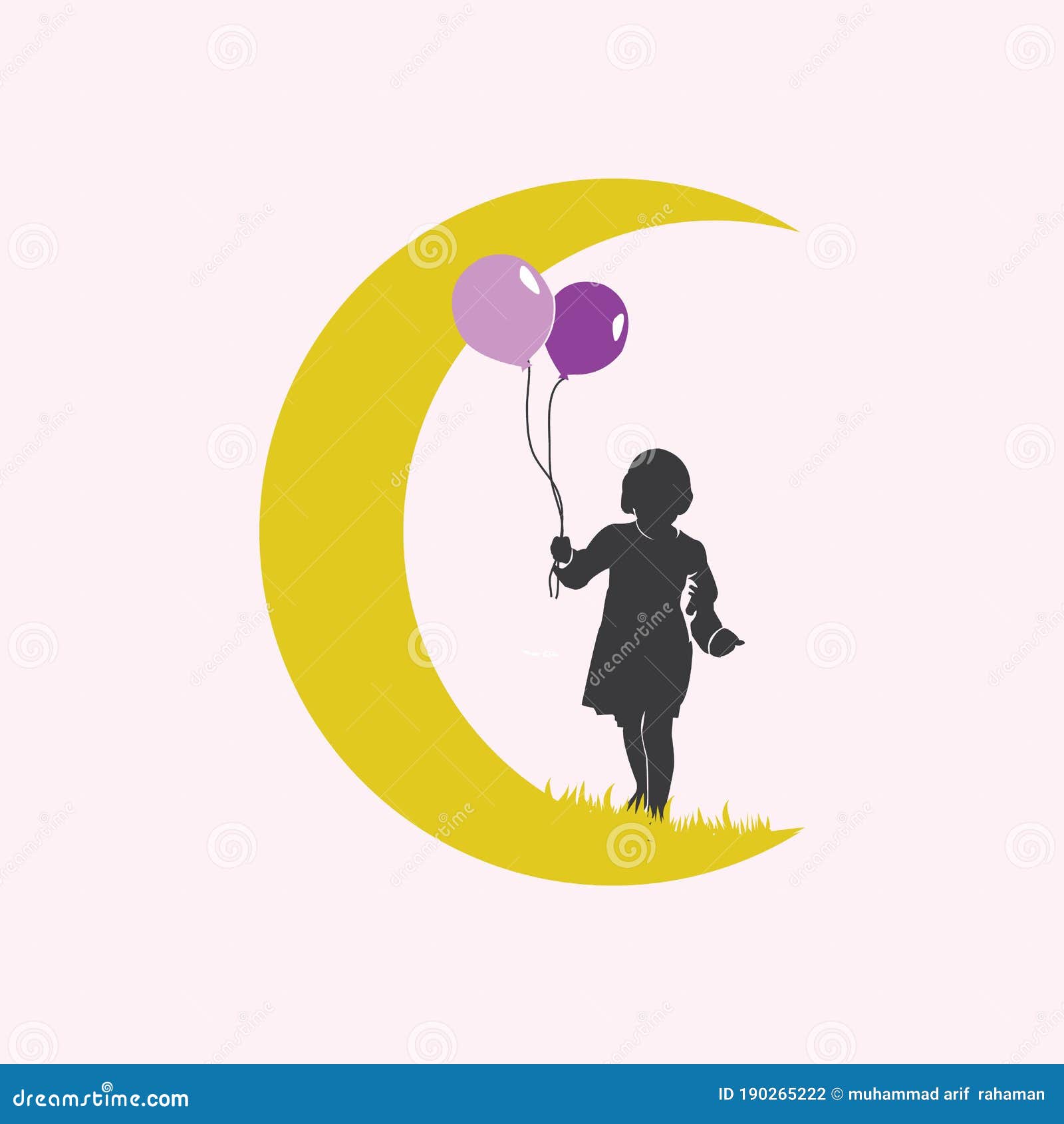 Kids Take a Balloon Walking in the Moon Stock Vector - Illustration of ...