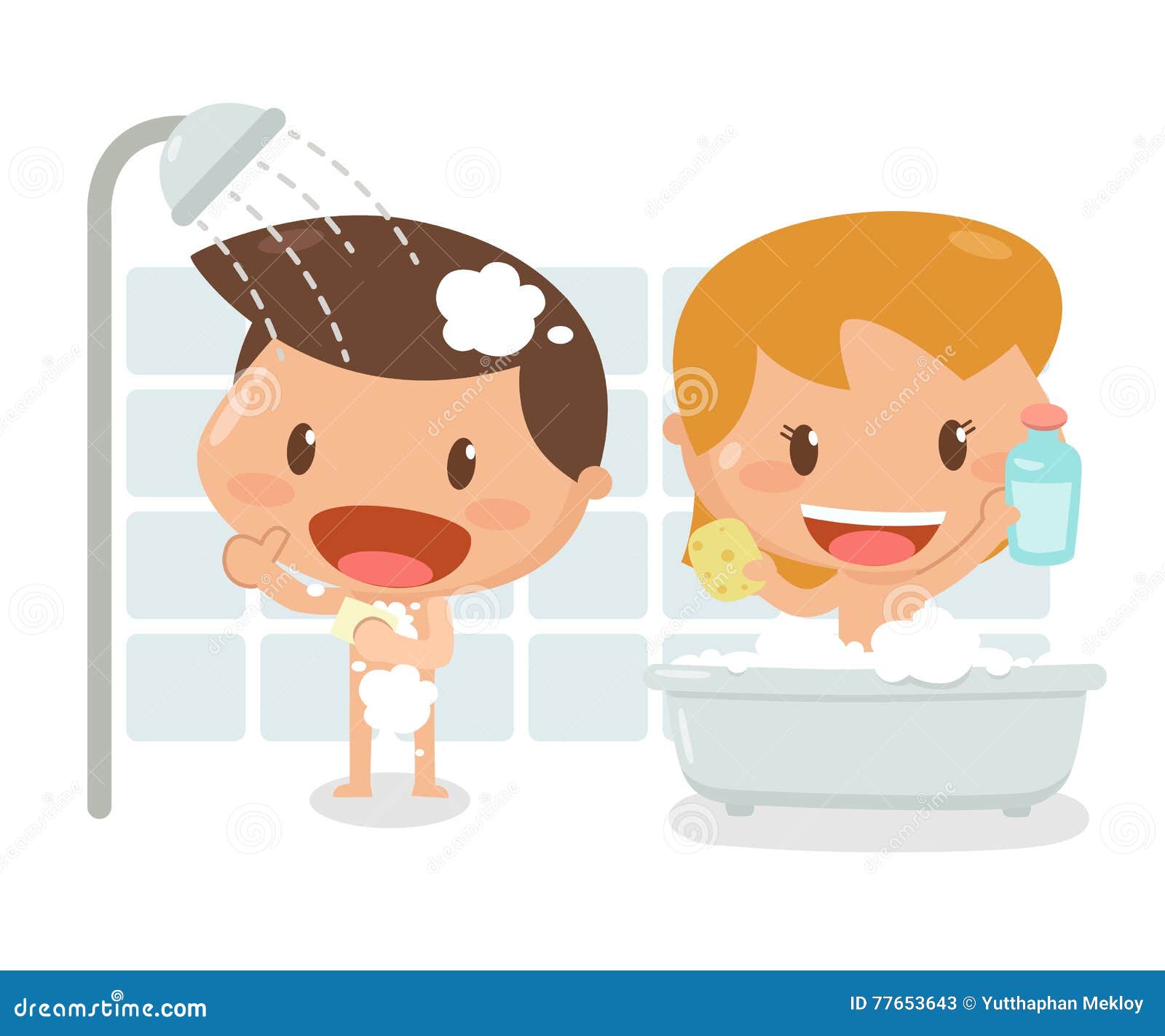 Kids taking a bath. stock illustration. Illustration of person - 77653643