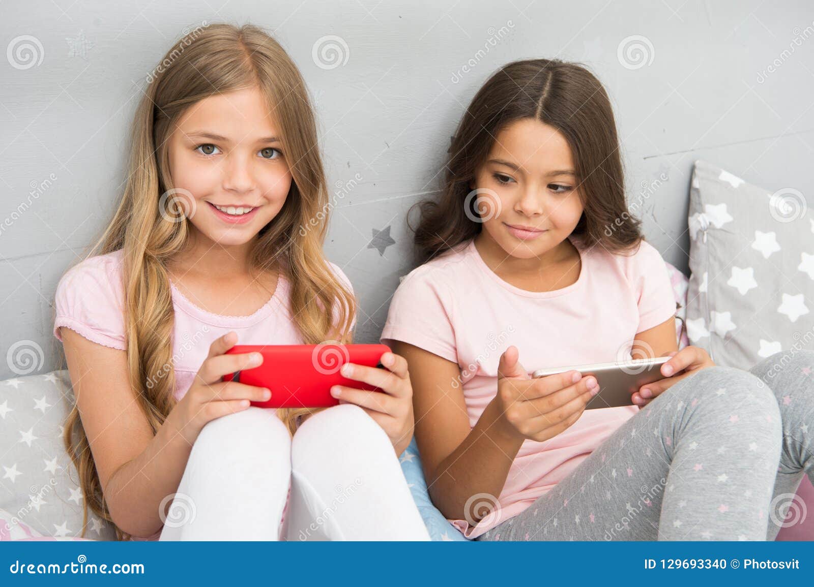 Kids Taking Selfie. Smartphone Application Concept. Girlish Leisure ...
