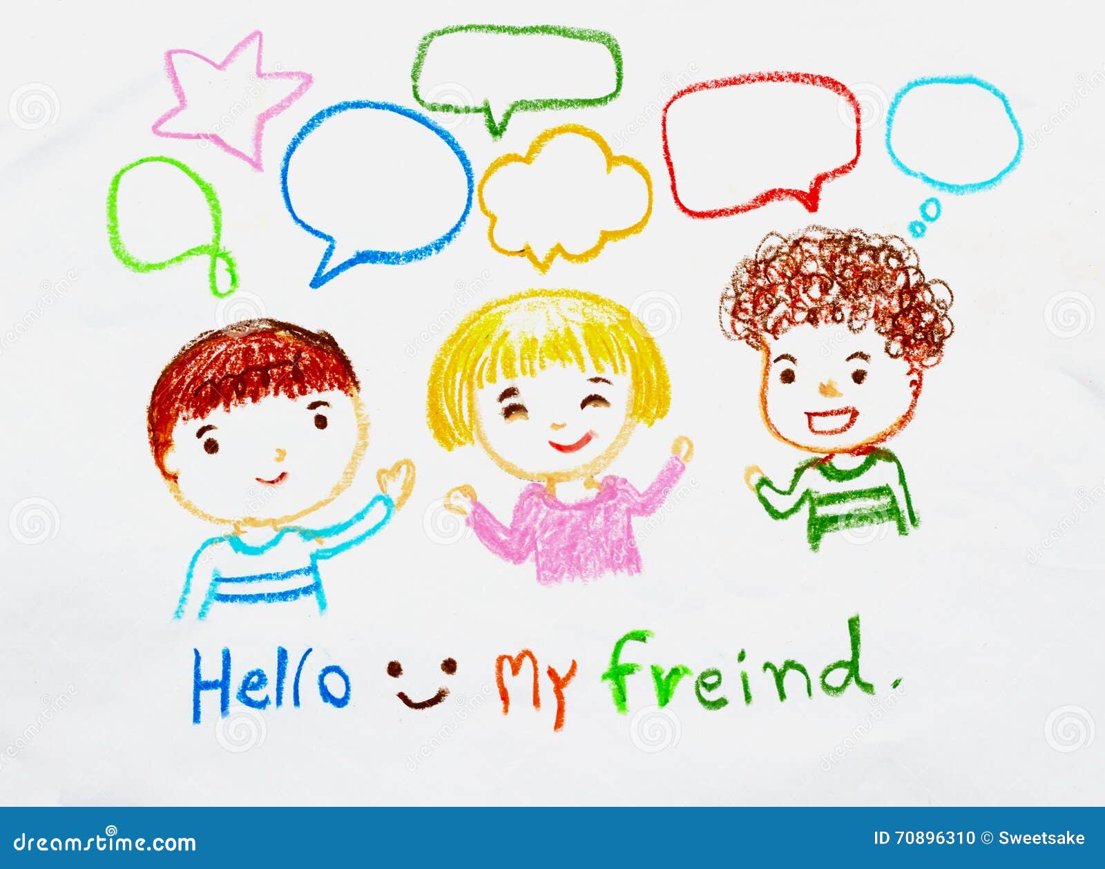 Kids Talking Chalk Handdraw Illustration Stock Illustration