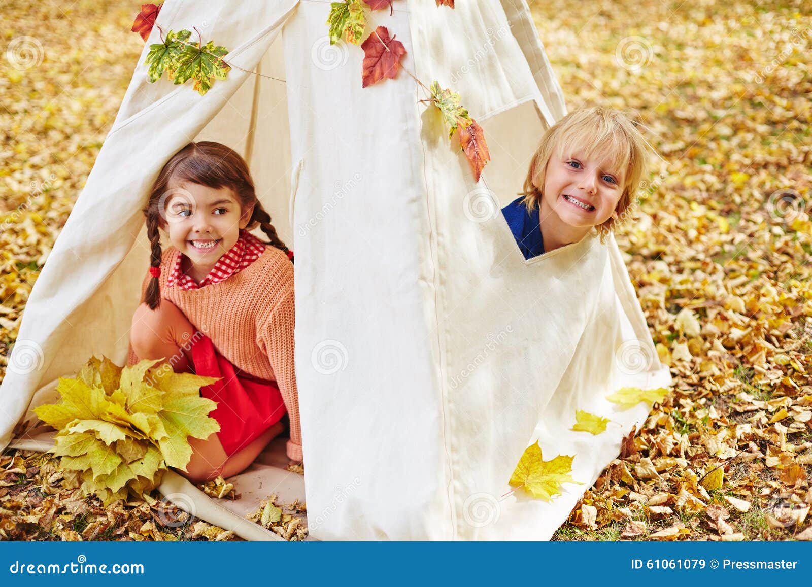 Kids in tent stock image. Image of looking, little, child 61061079