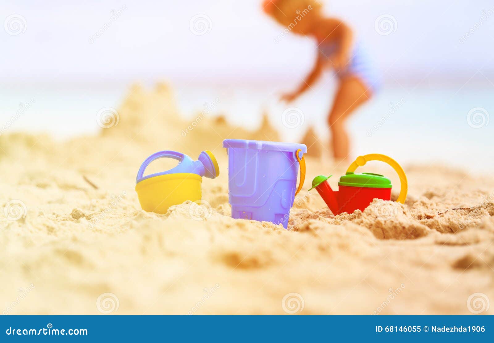 Kids Toys and Little Girl Building Sandcastle Stock Image - Image of ...
