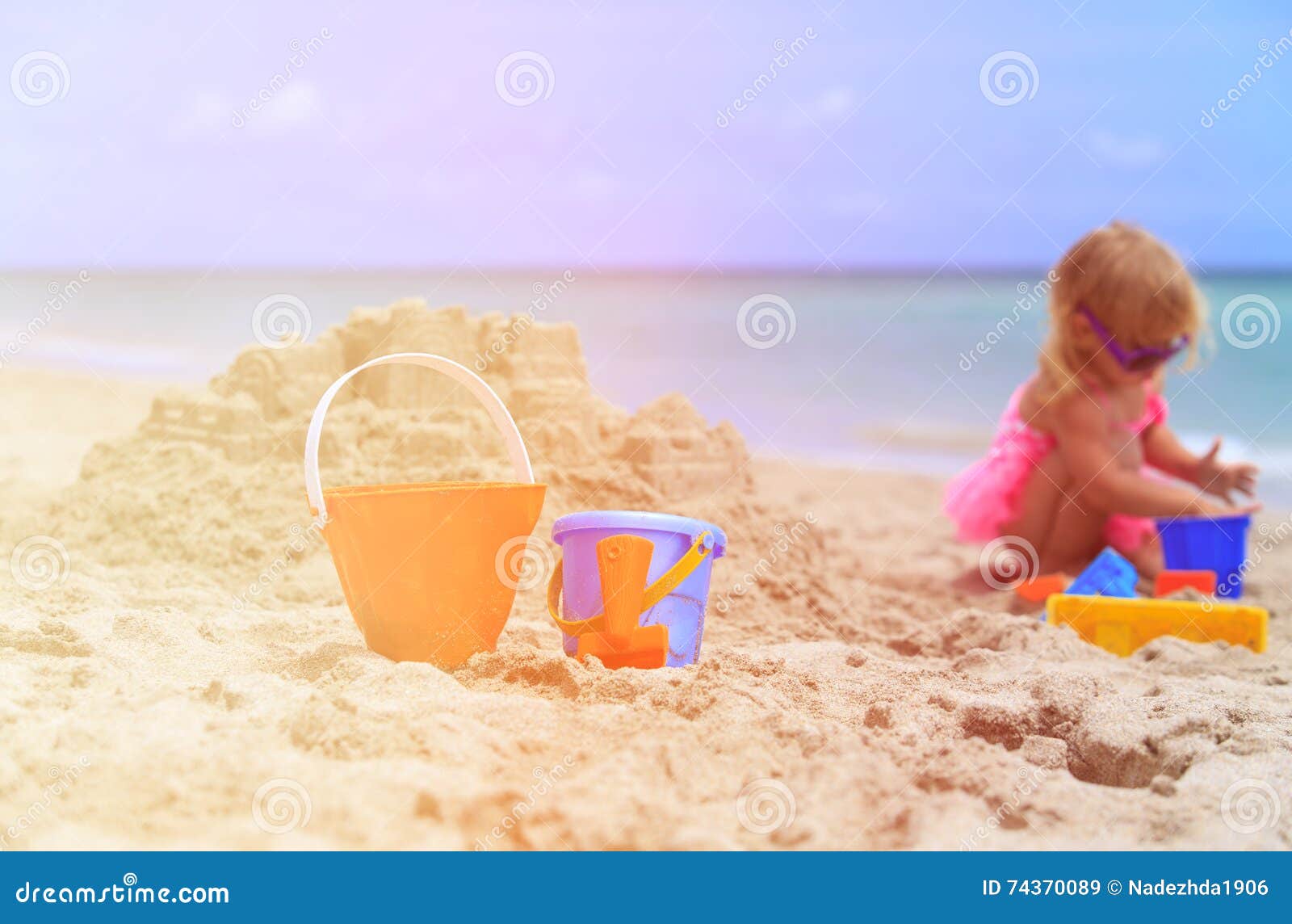 Kids Toys and Little Girl Building Sandcastle Stock Image - Image of ...