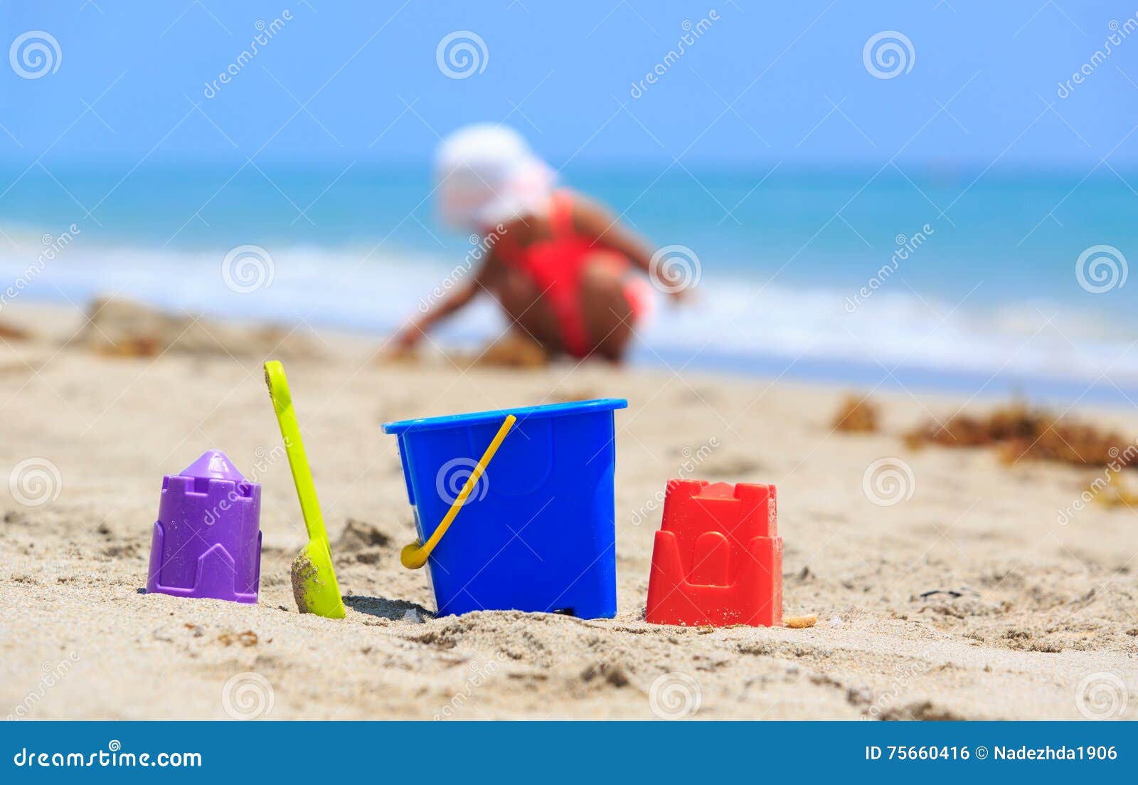 Kids Toys and Little Girl Playing on the Beach Stock Photo - Image of ...