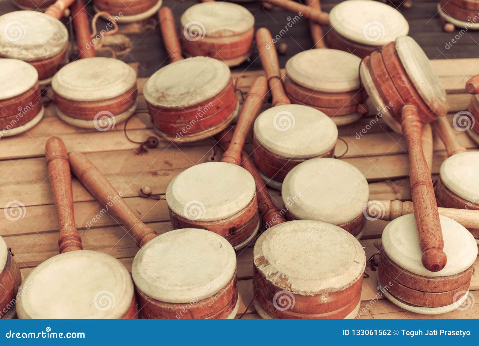 Kids Toys Percussion with Handle Stick Traditional Music Stock Photo