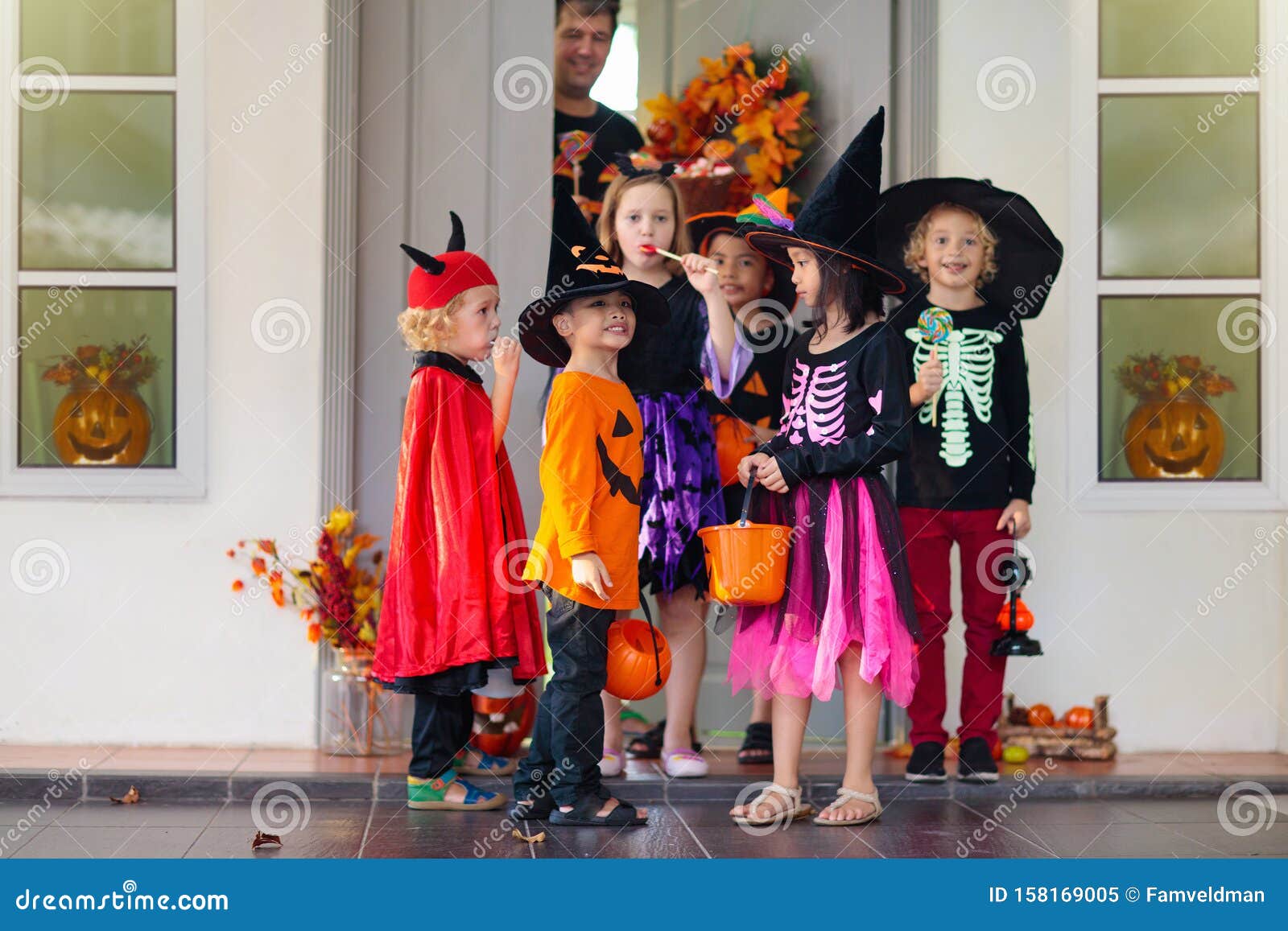 Kids Trick or Treat. Halloween. Child at Door Stock Image - Image of ...