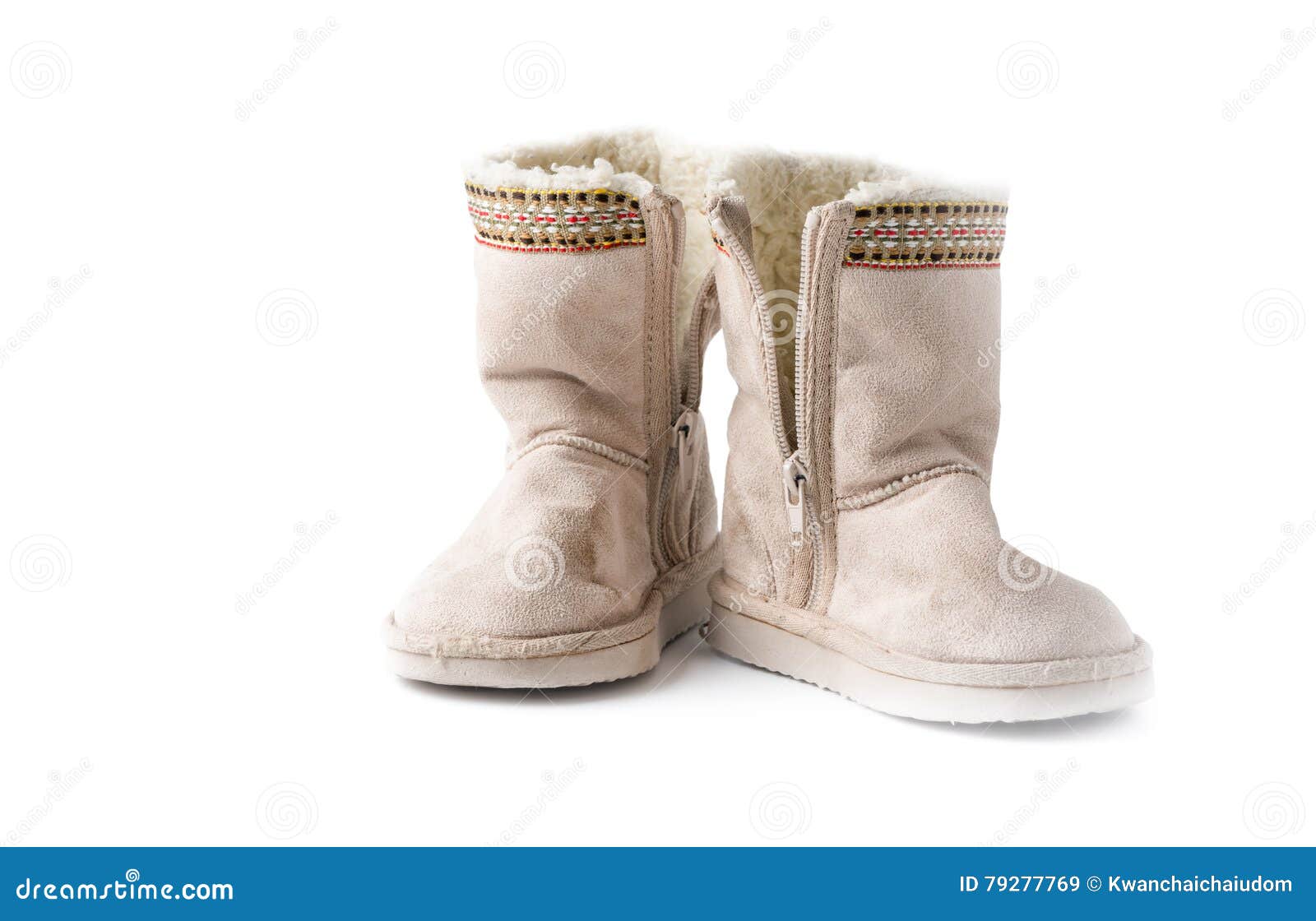 Kids Warm Winter Boots with Fur Stock Image Image of brown, white