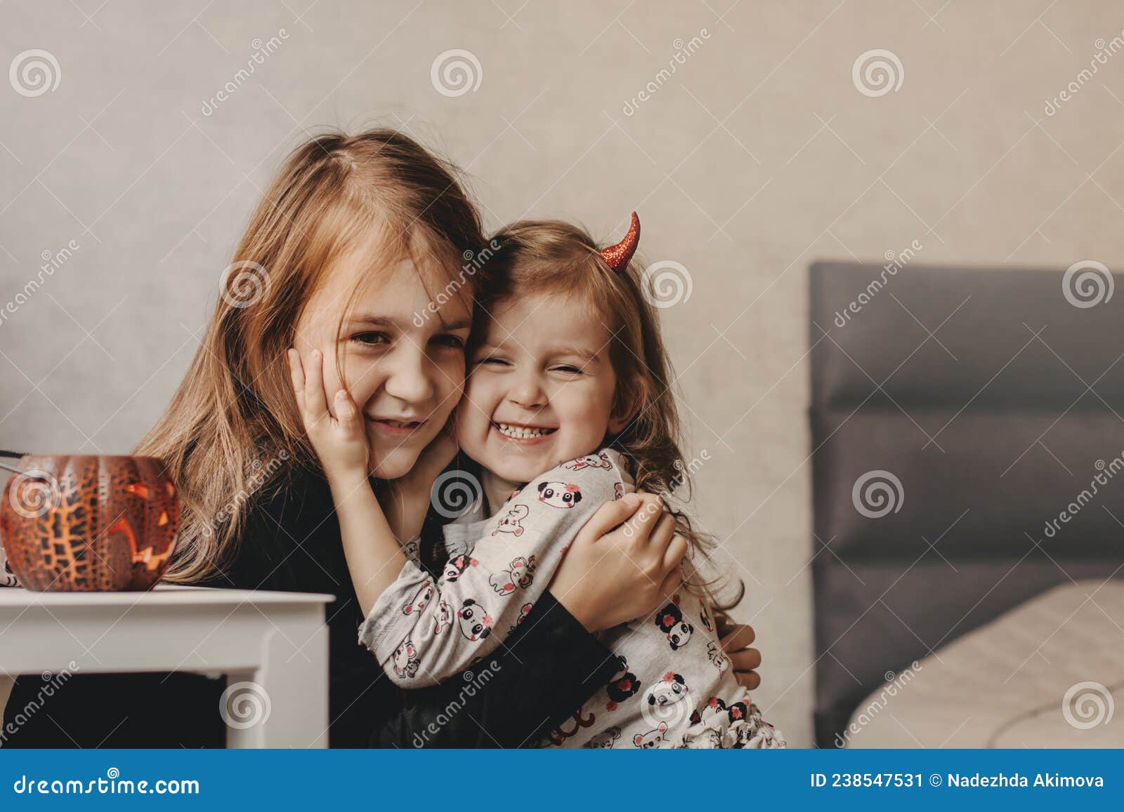 Kids Wear Halloween Costumes Having Fun at Home Stock Image - Image of ...