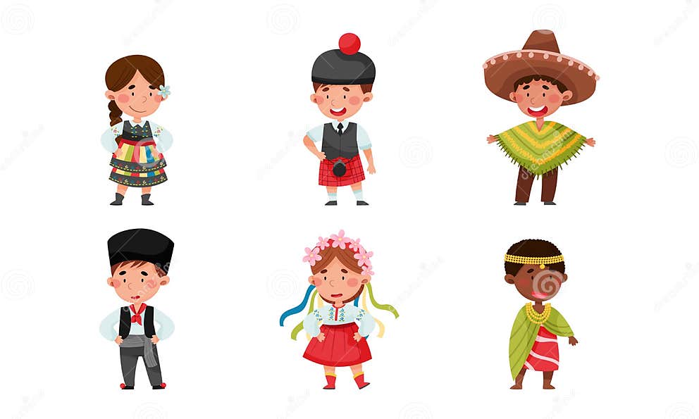 Kids Wearing National Costumes of Different Countries Vector ...