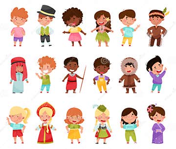 Kids Wearing National Costumes of Different Countries Vector ...