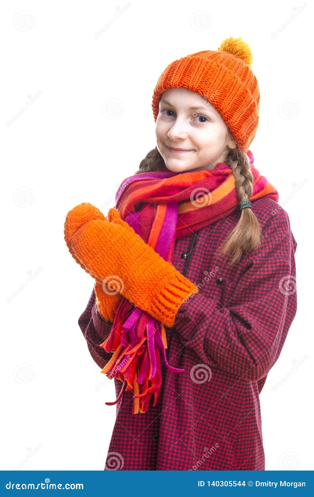 Kids Winter Clothing and Holidays Ideas. Smiling Caucasian Little Girl ...