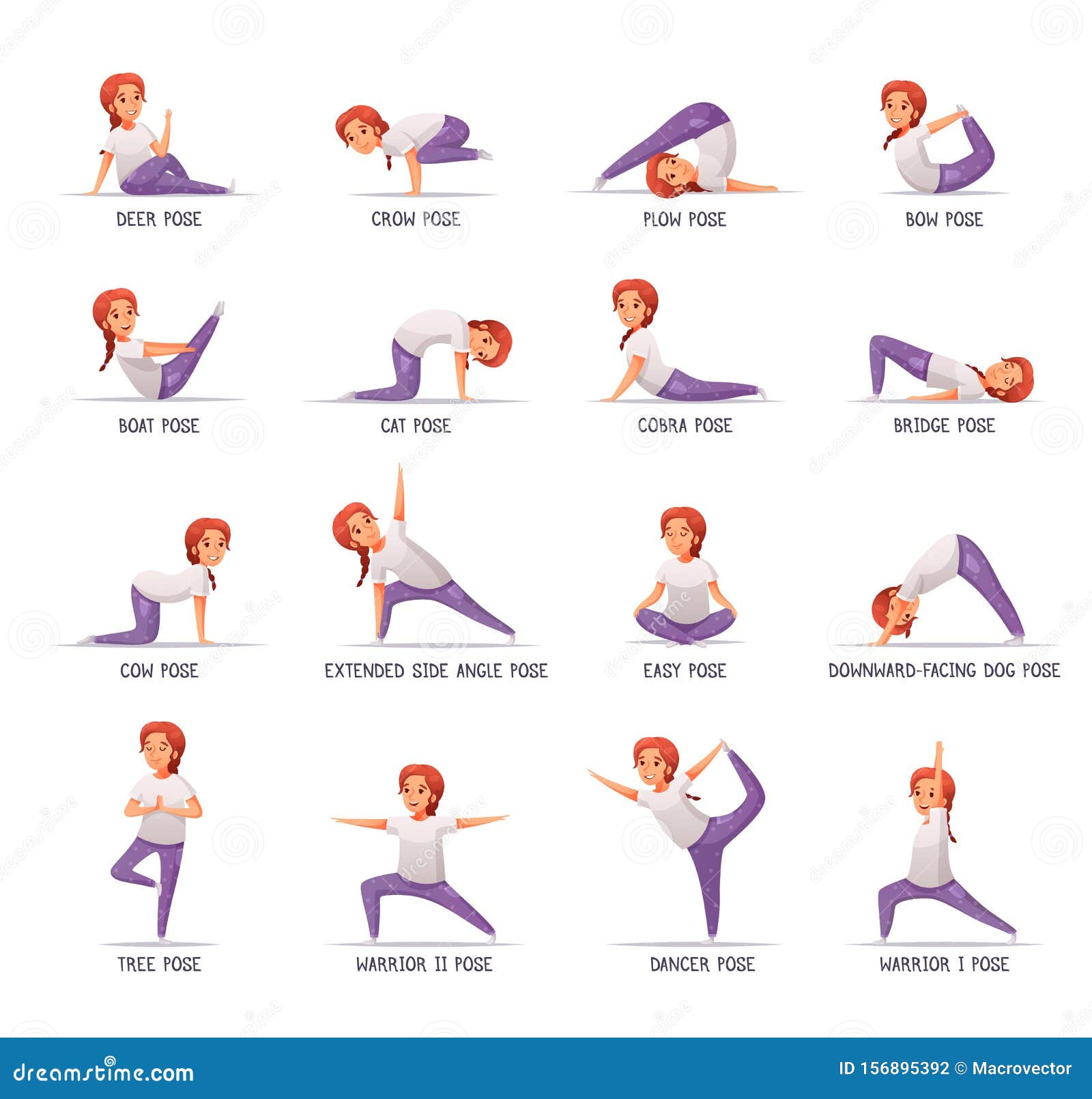 Kids Yoga Girl Icons Set stock vector. Illustration of coordination ...