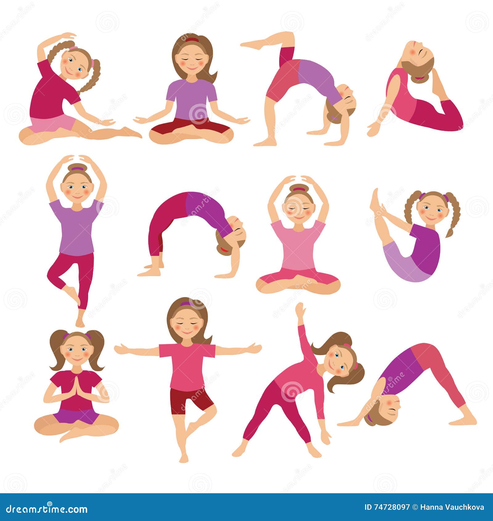 Cute Kids Different Yoga Poses On Stock Vector (Royalty Free