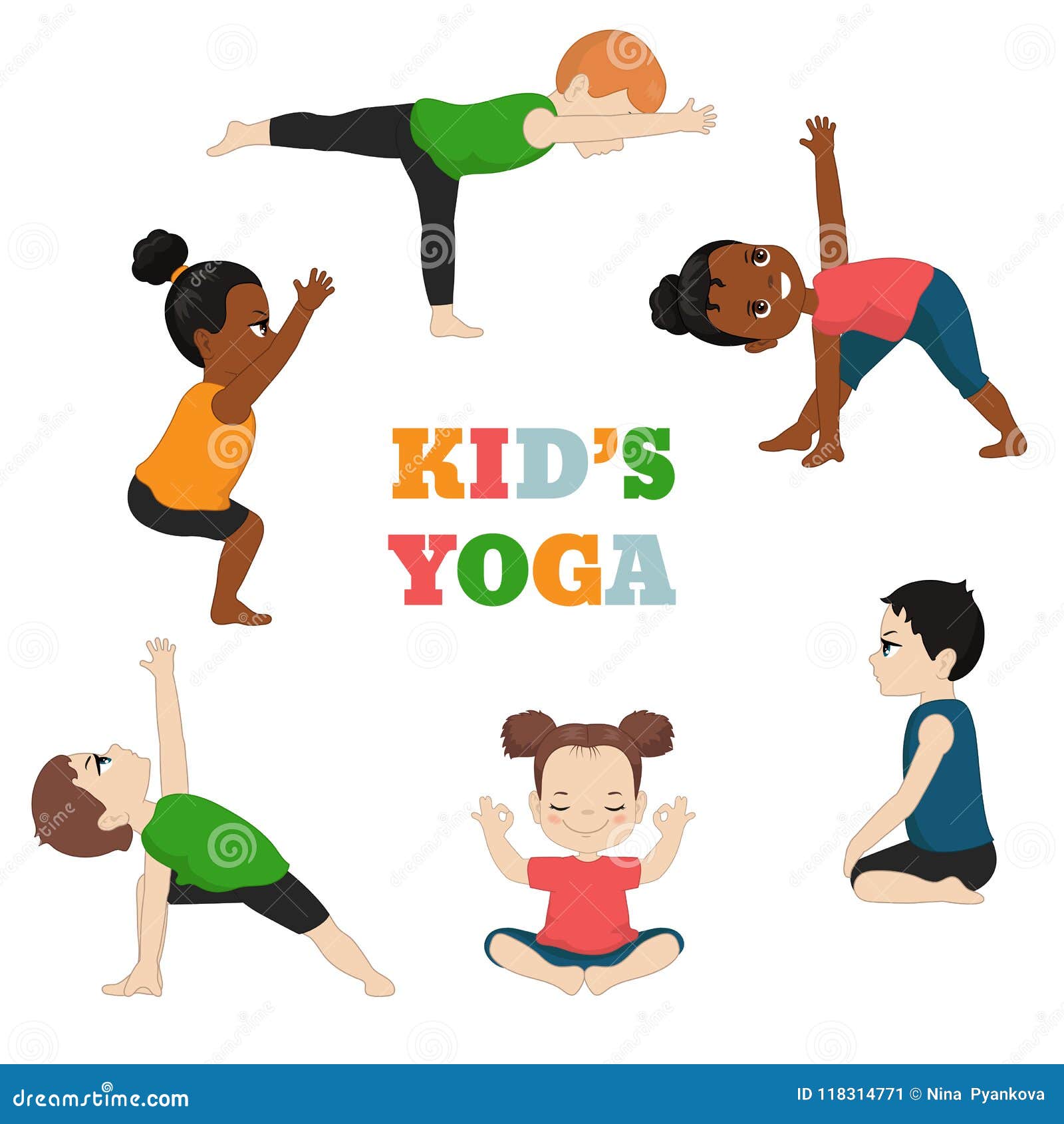 Kids doing yoga. stock vector. Illustration of childhood - 118314771