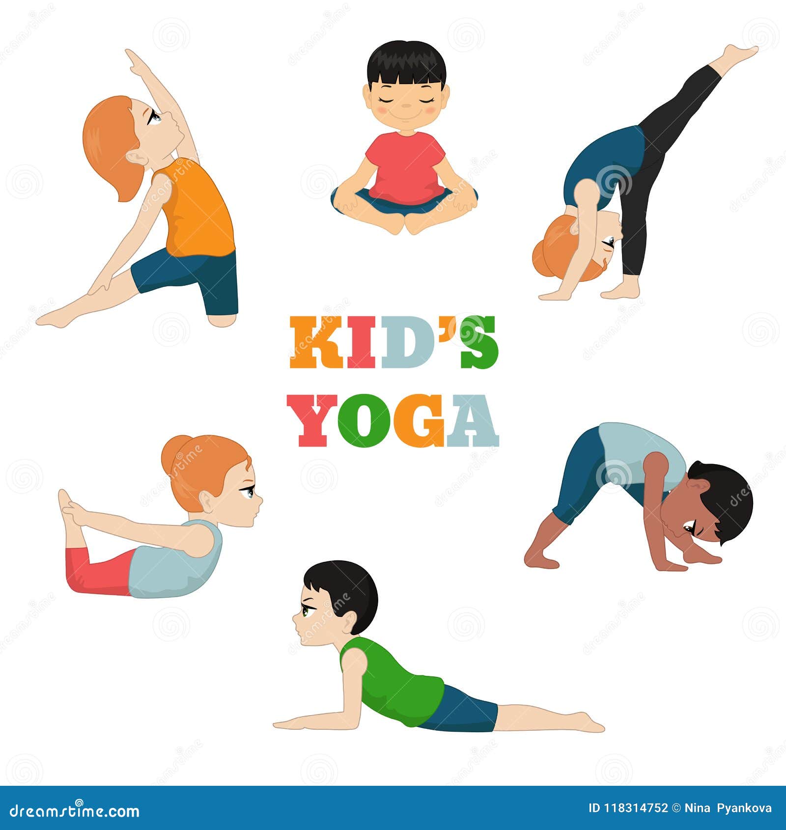 Kids doing yoga. stock vector. Illustration of cartoon - 118314752