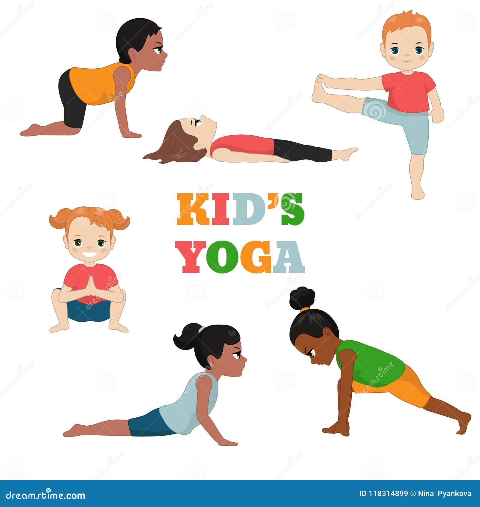 Kids doing yoga. stock vector. Illustration of people - 118314899