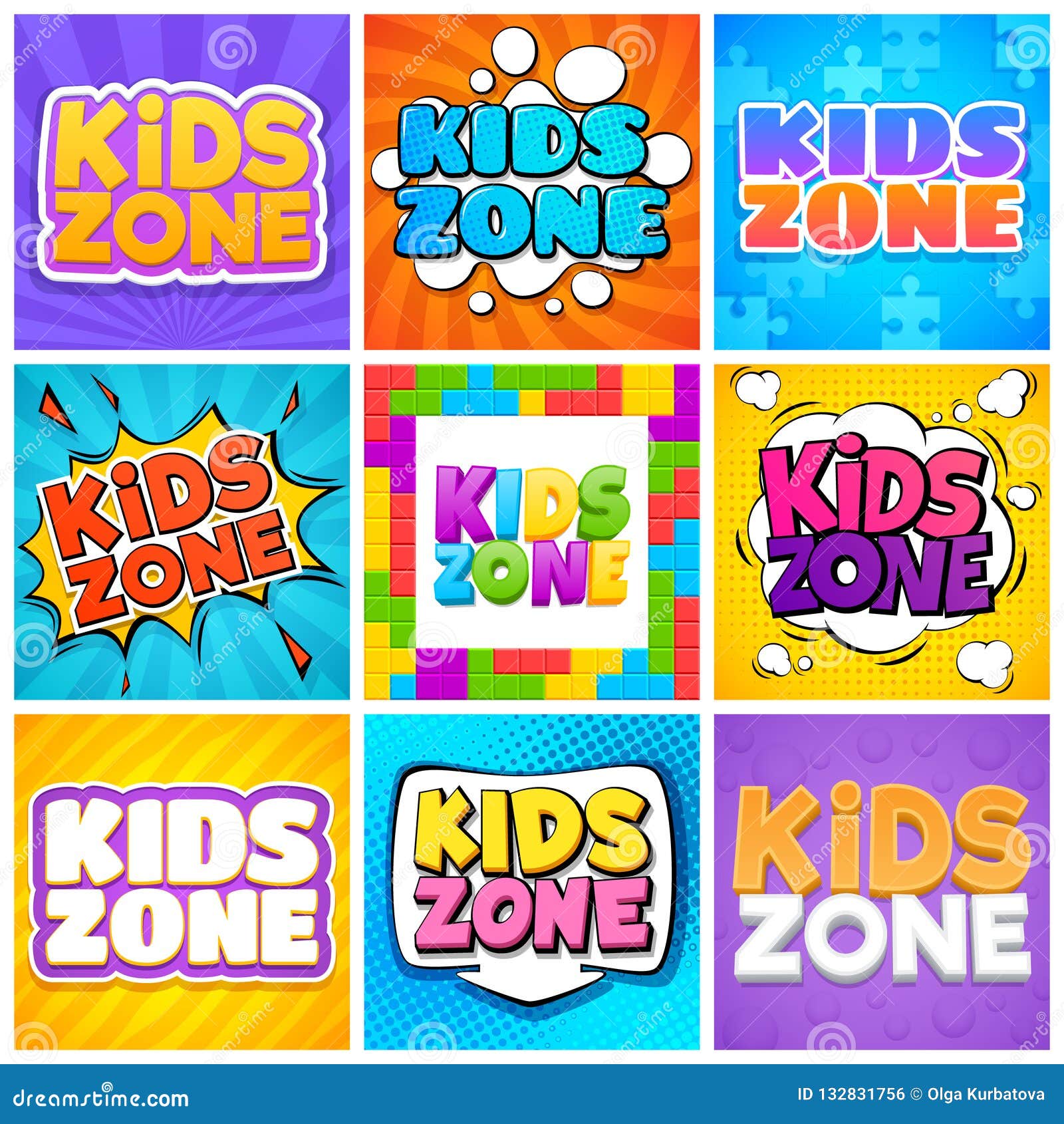 kids zone. kinder playroom banners for  cartoon text. childrens playing park, backgrounds.