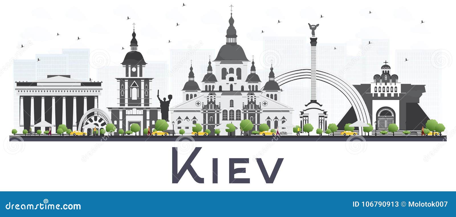 kiev ukraine city skyline with gray buildings  on white