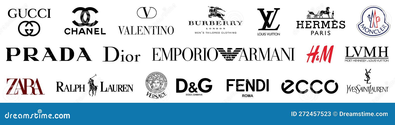 Vinnytsia, Ukraine - June 2, 2021: Set of most popular logos of brands.  Gucci, Chanel, Hermes, Dior, Louis Vuitton icons. Editorial vector Stock  Vector