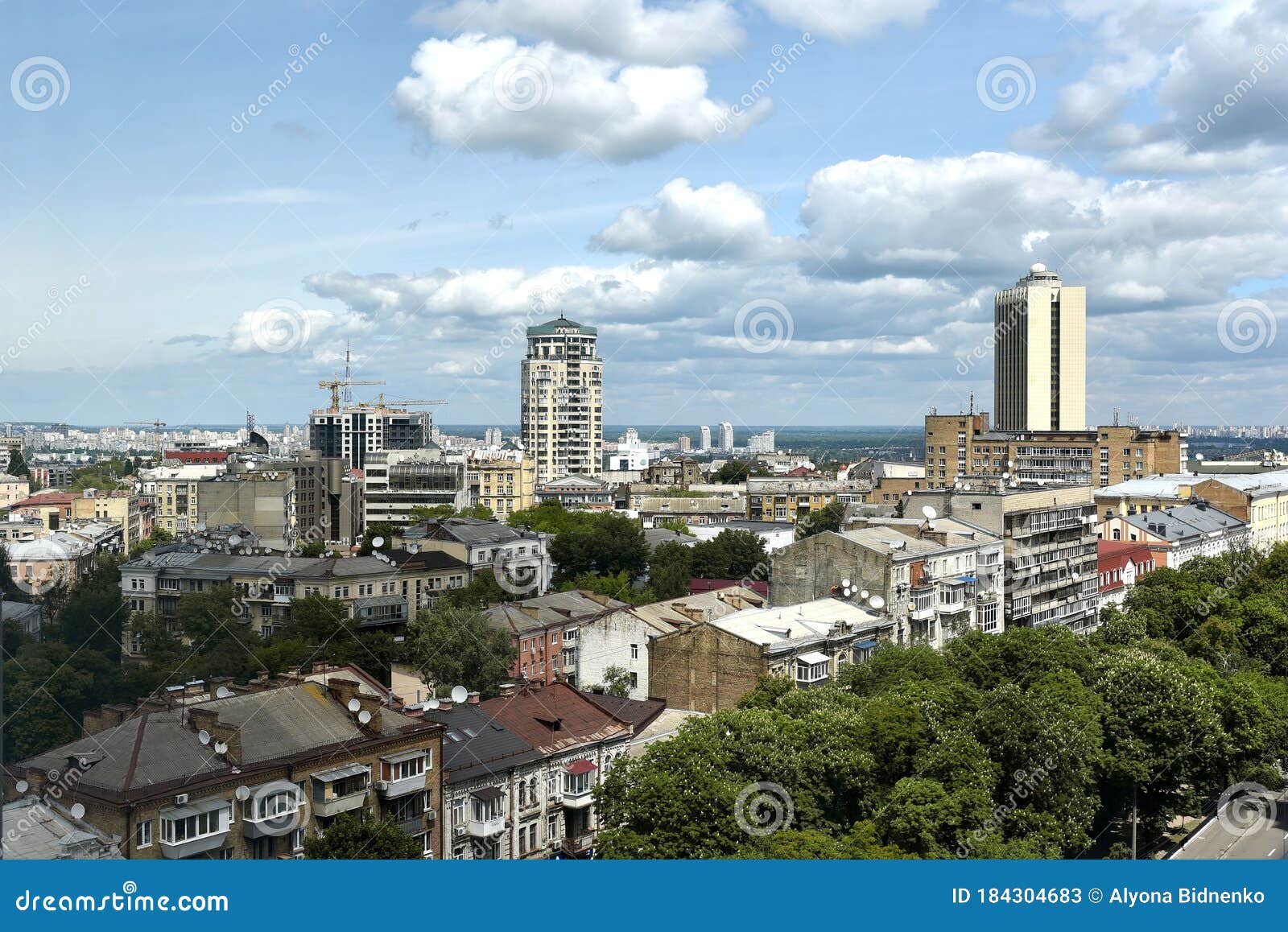kiev, ukraine - 26 may 2020: panorama of kyiv city center, business cityscape of kiev, ukraine. old and modern architecture in