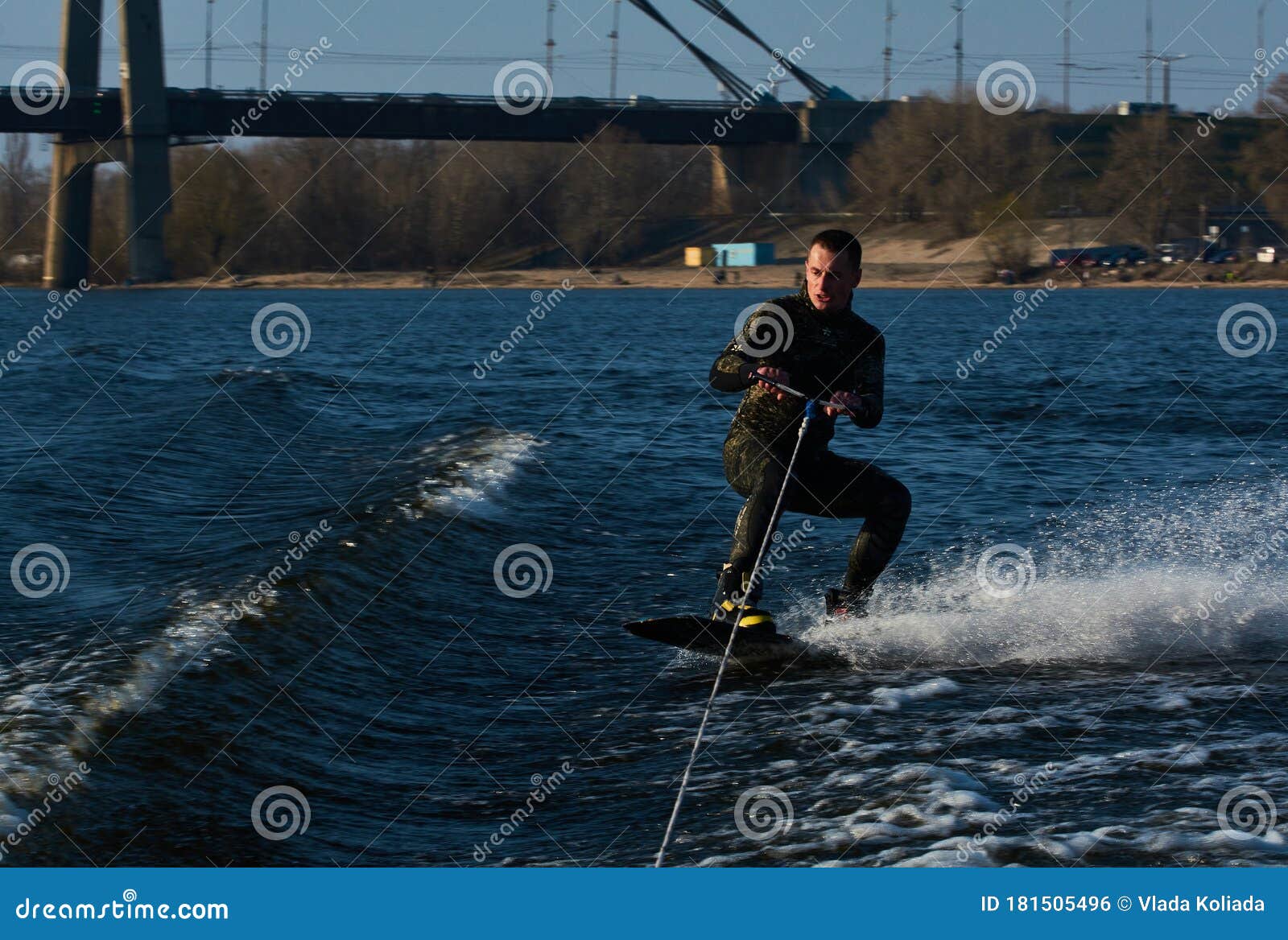 31.03.19. Kiev, Ukraine, Podil. the Guy Rides a Wakeboard in Protective