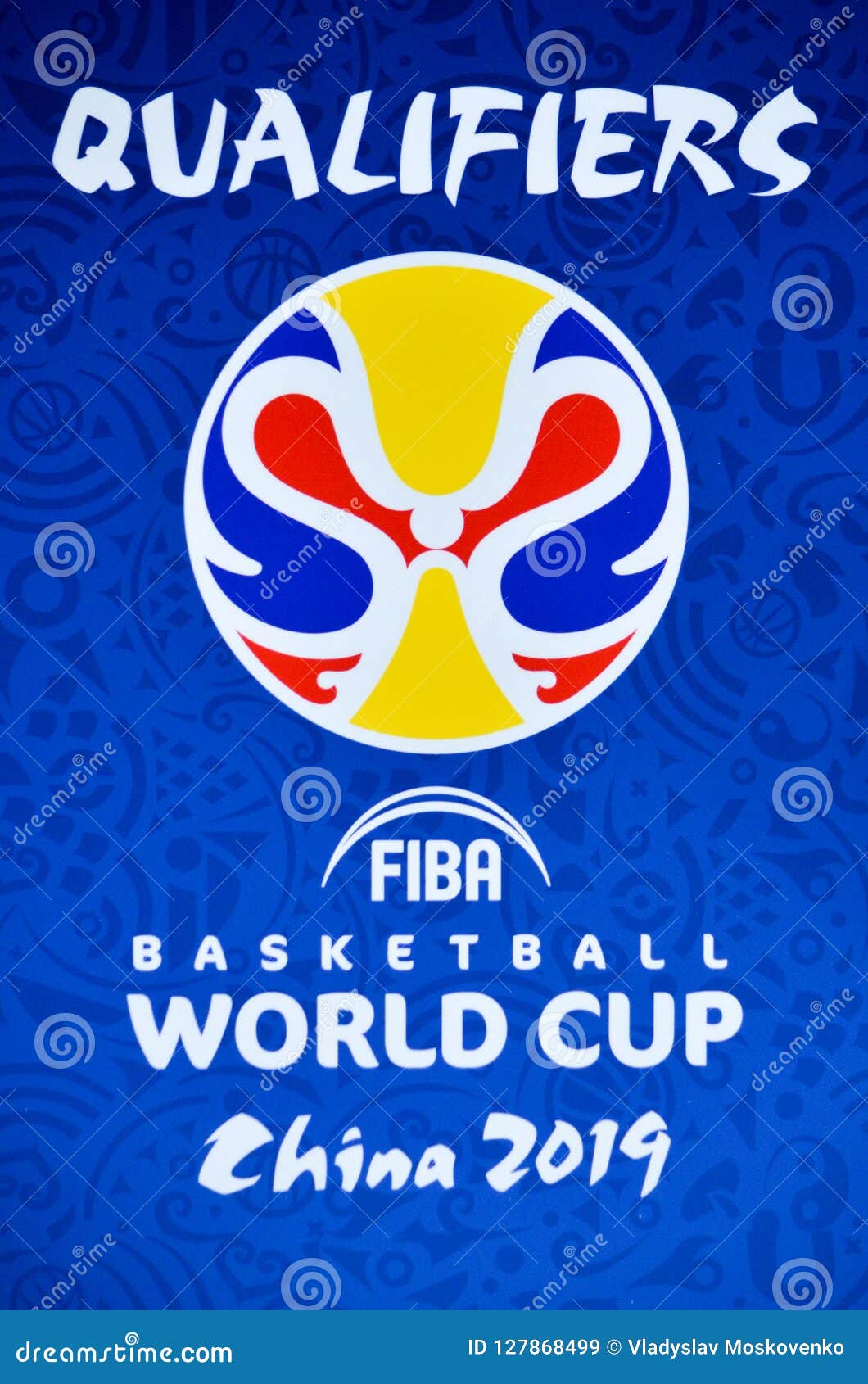 KIEV, UKRAINE - September 14, 2018 Logo and Emblem the FIBA Basketball World Cup 2019 European Qualifiers between the National T Editorial Stock Image