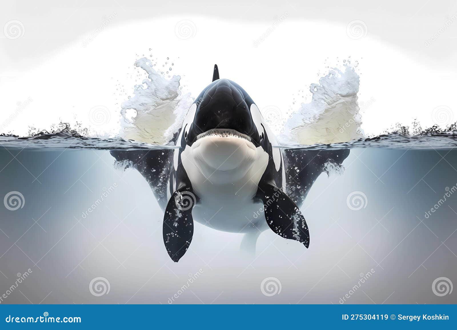 Killer Whale Orcinus Orca in the Jump, Isolated on White Background