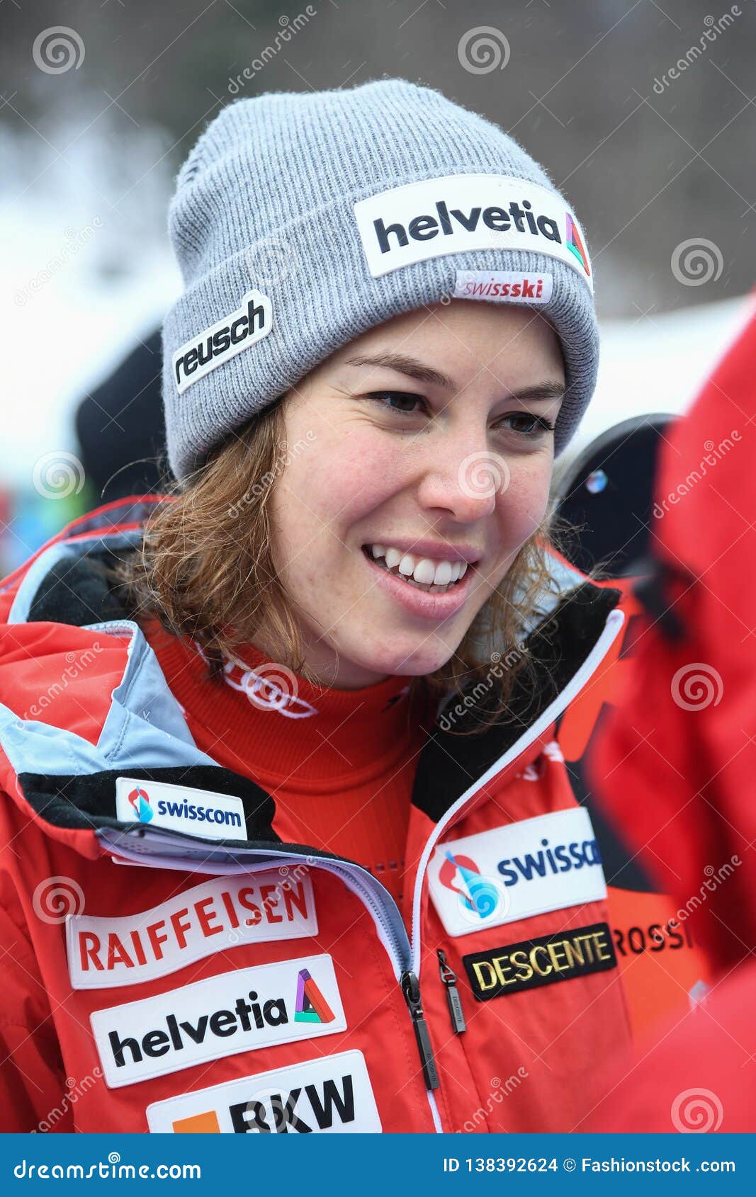 RTS TV Making Interview with Gissin Michelle from Suisse during the Audi FIS Alpine Ski World Cup Women`s Giant Slalom Editorial Stock Image