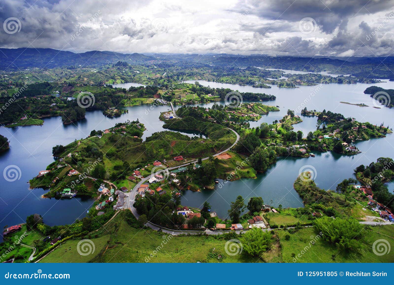 the picturesque guatape lake - el penol - in antioquia department, seen from el penon de guatape