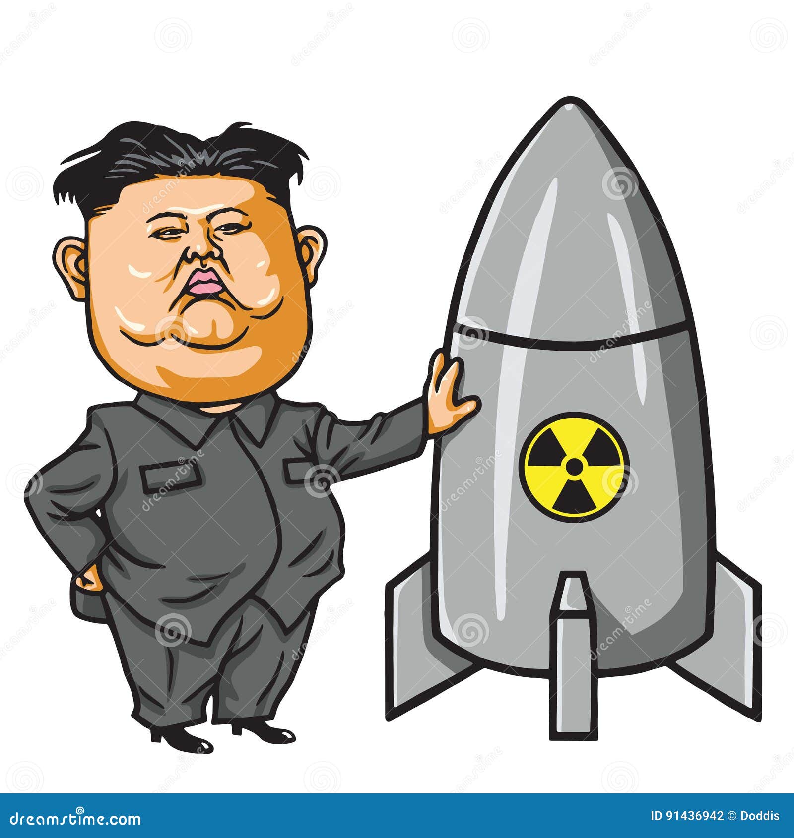 Kim Jong Un With Nuclear Missile Cartoon Vector Illustration