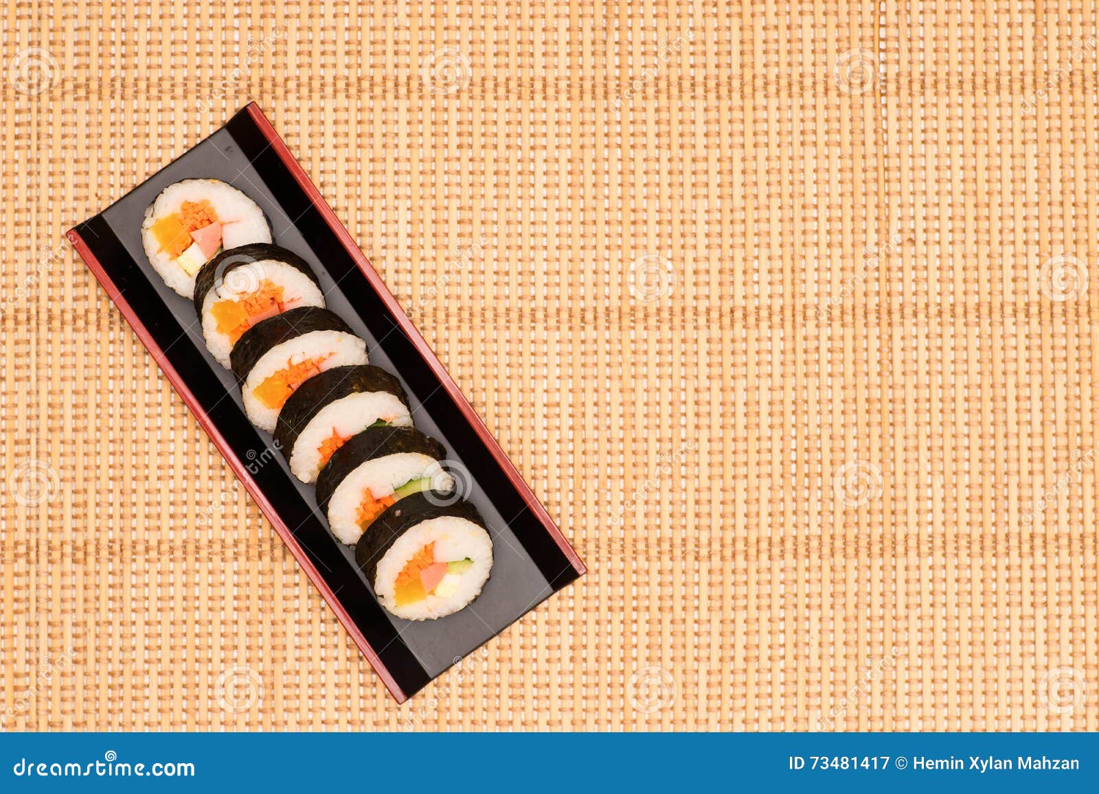 Kimbap stock image. Image of dinner, radish, futo, bamboo 73481417