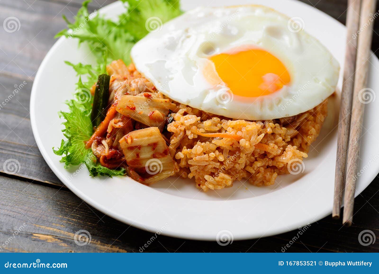 Kimchi Fried Rice with Fried Egg, Korean Food Stock Image - Image of
